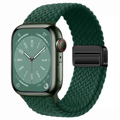 Nylon Braided Loop Apple Watch Band – Magnetic Metal Bracelet Strap for Ultra 2, Series 3–9 & SE (40mm–49mm) Adjustable Wristband