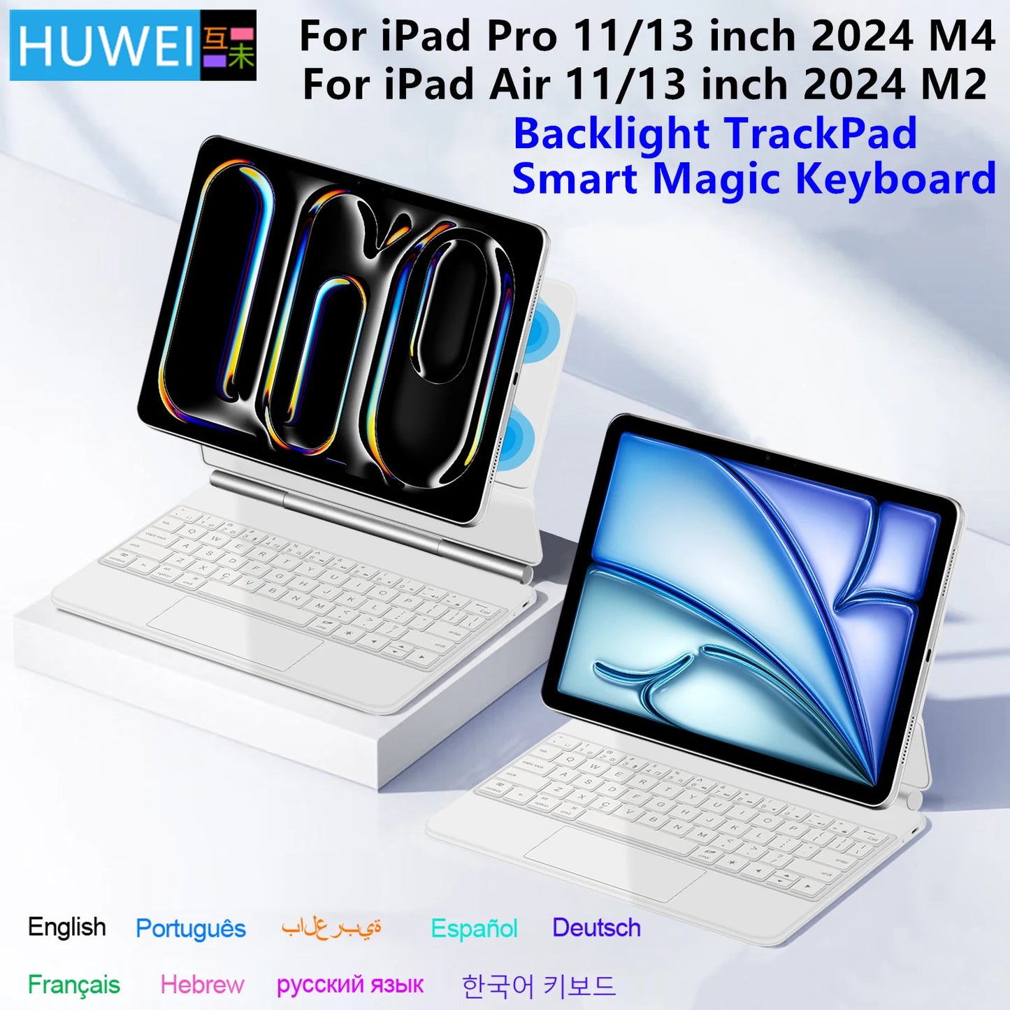 Backlit Magic Keyboard Case for iPad Pro 11/13" (2024 M4) & iPad Air M2 – Smart Folio Cover