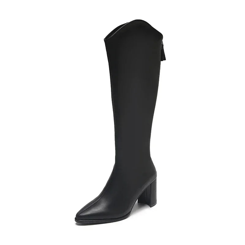 Plus Size 34-43 Women's Knee-High Boots – Zipper Thick High Heels for Autumn & Winter