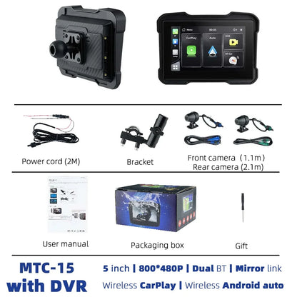 EVKEY MTC13 Motorcycle Navigation Display - Waterproof CarPlay Screen, Portable Wireless Monitor with Android Auto