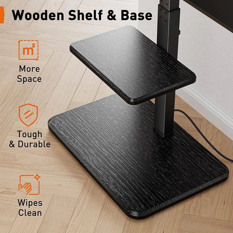 Rolling TV Stand on Wheels – Height Adjustable Mobile Cart for 32–65in Flat Screen TVs, VESA 600x400mm