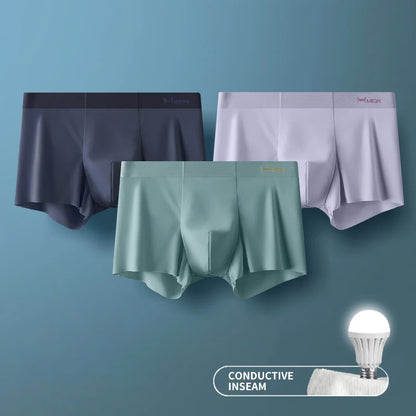 MiiOW 3-Piece Ice Silk Men's Boxer Briefs - Seamless Anti-Static Metal Fiber Comfort Underwear
