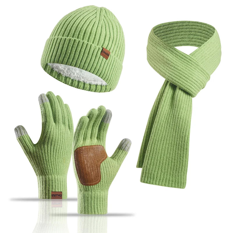 3-Piece Women’s Winter Set – Warm Knitted Beanie, Long Scarf & Gloves for Outdoor Sports, Skiing & Running