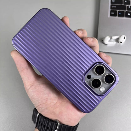 Titanium Stripe iPhone Case - Shockproof Hard Armor Cover with Metal Buttons for iPhone 13–16 Pro Max