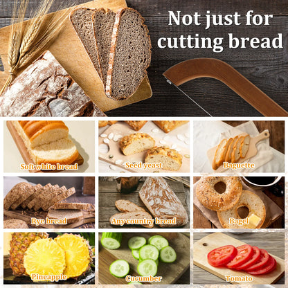 Bread Bow Cutter – Serrated Stainless Steel Bagel & Sourdough Slicer, Portable Cutting Tool with Bamboo Handle
