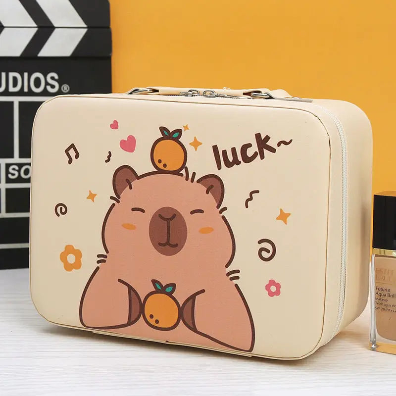 Kawaii Capybara Makeup Bag, Large Capacity Waterproof Anime Cosmetic Storage Handbag for Travel & Organization