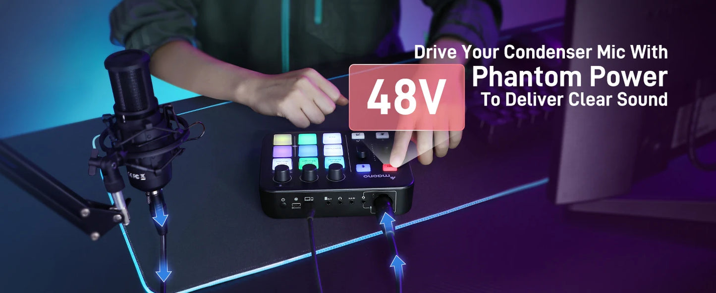 MAONO G1 NEO Audio Interface – XLR Mixer with Custom Sound Effects for Gaming, Podcast & Voice Recording