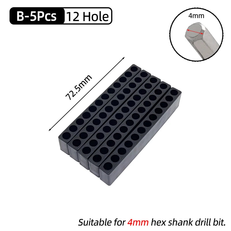 5-Piece Hex Shank Screwdriver Bit Holder Set - Plastic Storage Stand for 6/8/10/12/15 Hole Drill Bits