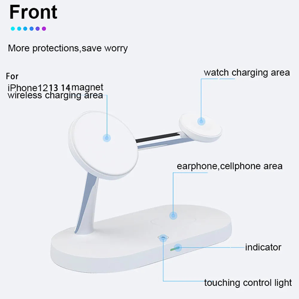 3-in-1 Magnetic Wireless Charger Stand: Fast Charging Station for iPhone 12/13/14/15, Apple Watch 9/8/7/6/5, Airpods 2/3 Pro