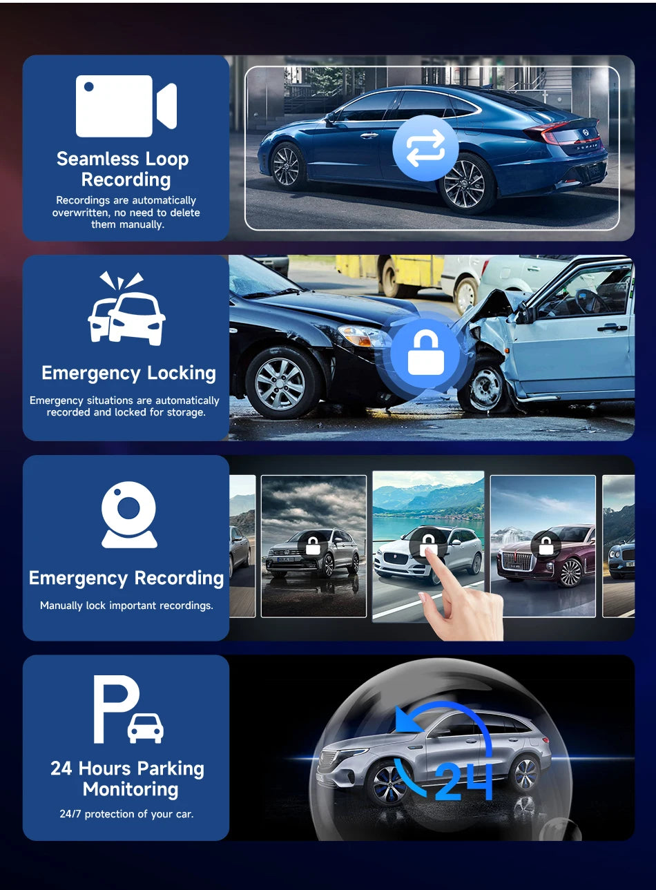 11.26-inch 4K Car DVR Dash Cam – Dual Lens Wireless CarPlay & Android Auto, GPS Navigation, 5G WiFi, FM, AUX Video Recorder Monitor