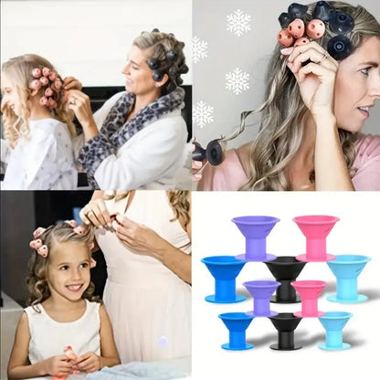 Pink Magic Silicone Hair Curlers – Soft Rubber No Heat, No Clip Hair Rollers with Bag & Hairnet for Curling