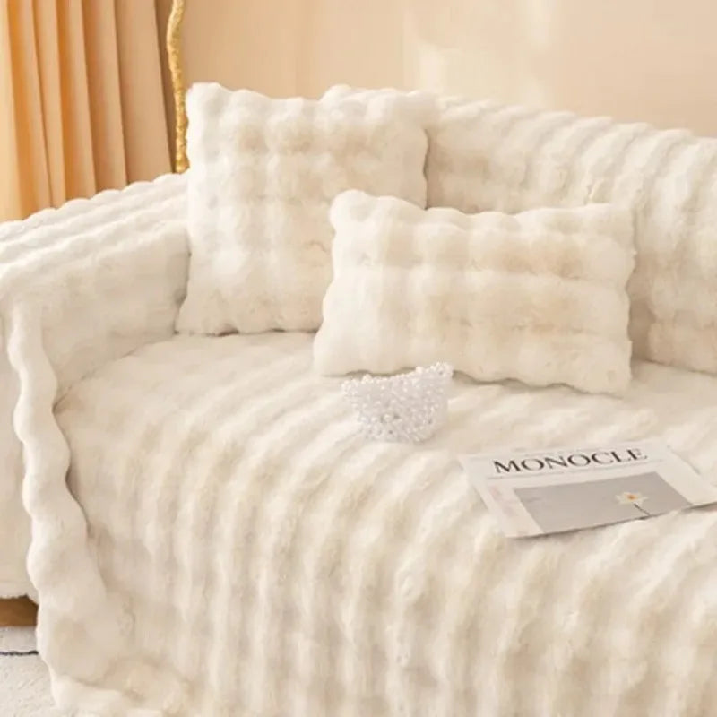Luxury Rabbit Plush Throw Blanket - Super Soft Thick Fluffy Velvet Sofa Cover for Winter
