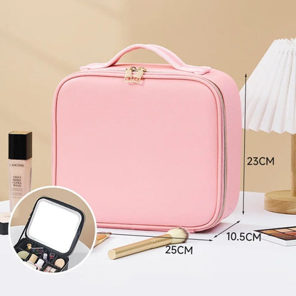 Smart LED Cosmetic Case with Mirror, Large Capacity Travel Makeup Bag for Women, Skincare & Beauty Organizer