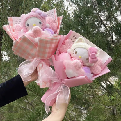 Sanrio Plush Bouquet — My Melody, Kuromi, Cinnamoroll & Hello Kitty Handmade Gift
