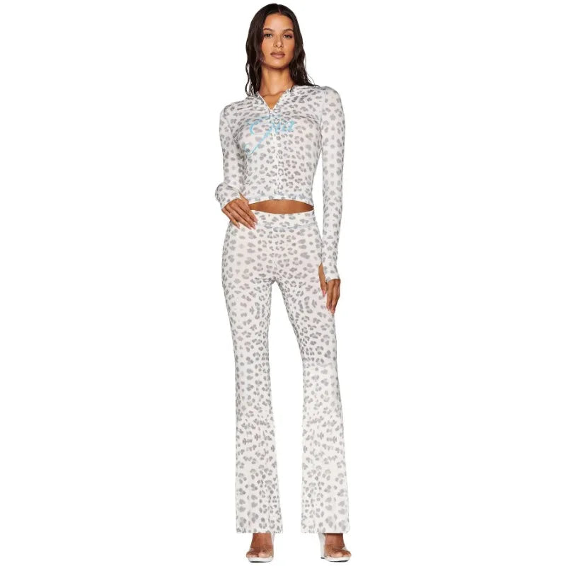 Women’s Letter Print 2-Piece Tracksuit Set - Hooded Zip-Up Coat & Jogger Pants for Autumn and Winter