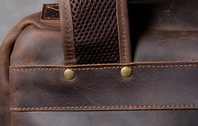 Vintage Crazy Horse Leather Backpack for Men — 17" Laptop Travel Rucksack Cowhide Hiking Bag M815
