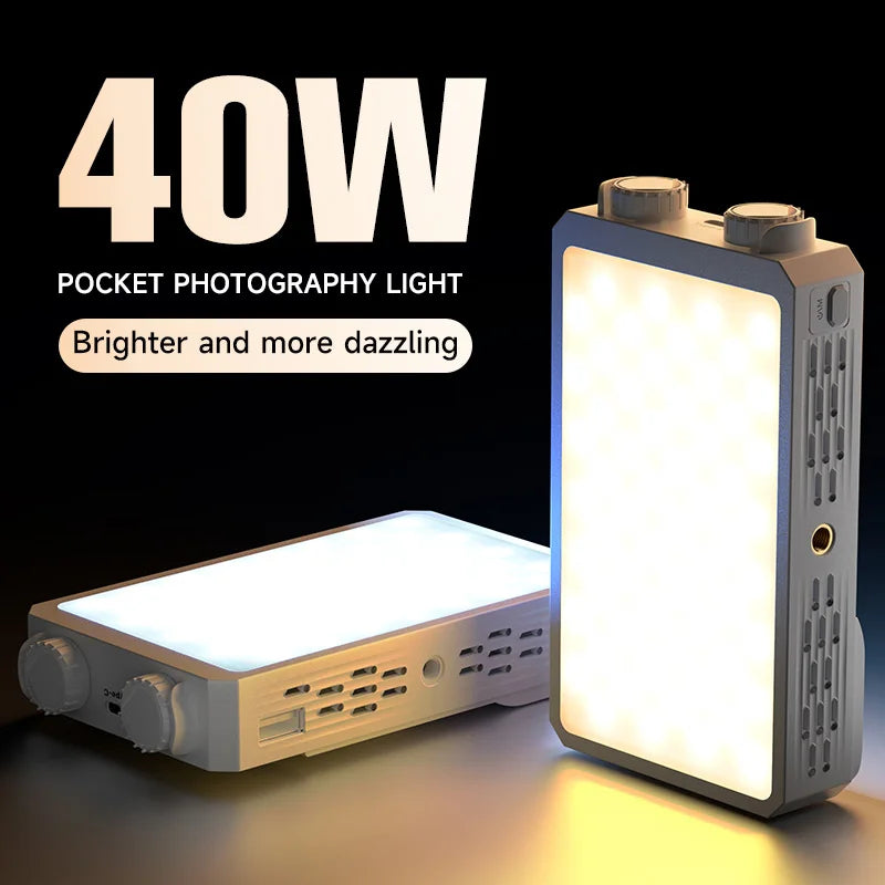 BOSHENG 40W LED Camera Light - 2500K–9000K Bi-Color Video Lamp with 4400mAh Battery and CCT Control