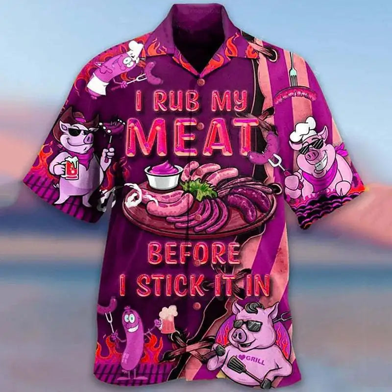 Men's 3D Fruit Hawaiian Shirt - Cartoon Cuban Collar Short Sleeve Beach Top