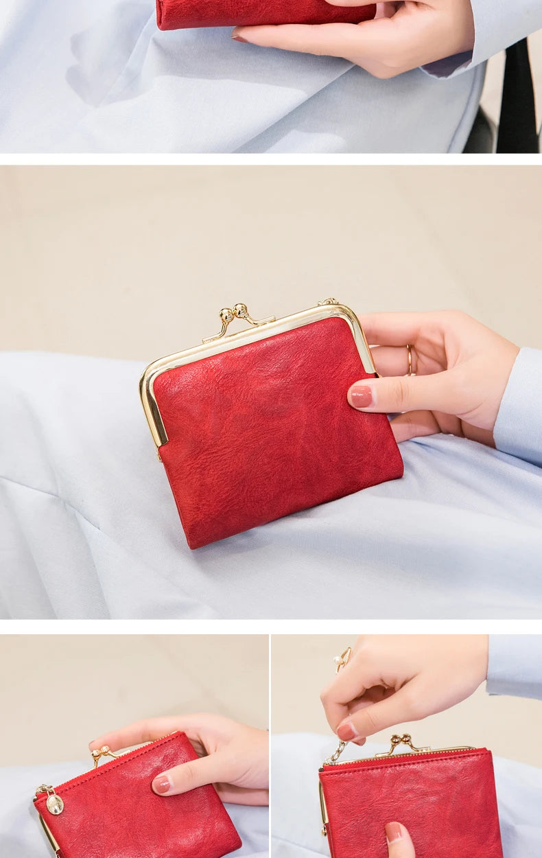 MIYIN Women’s Small Wallet – RFID Compact Bifold Leather Coin Purse with Zipper & Kiss Lock, Vintage Design