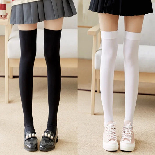 Ultrathin Women’s Silk Stockings – Nylon Over-the-Knee Socks for Ladies, Black & White, Summer to Winter, Thigh-High Skinny Legs