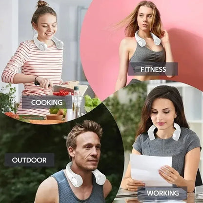 New Mini Neck Fan – Portable Bladeless Hanging Air Cooler with 1200mAh Rechargeable Battery, 3-Speed Summer Sports Fan