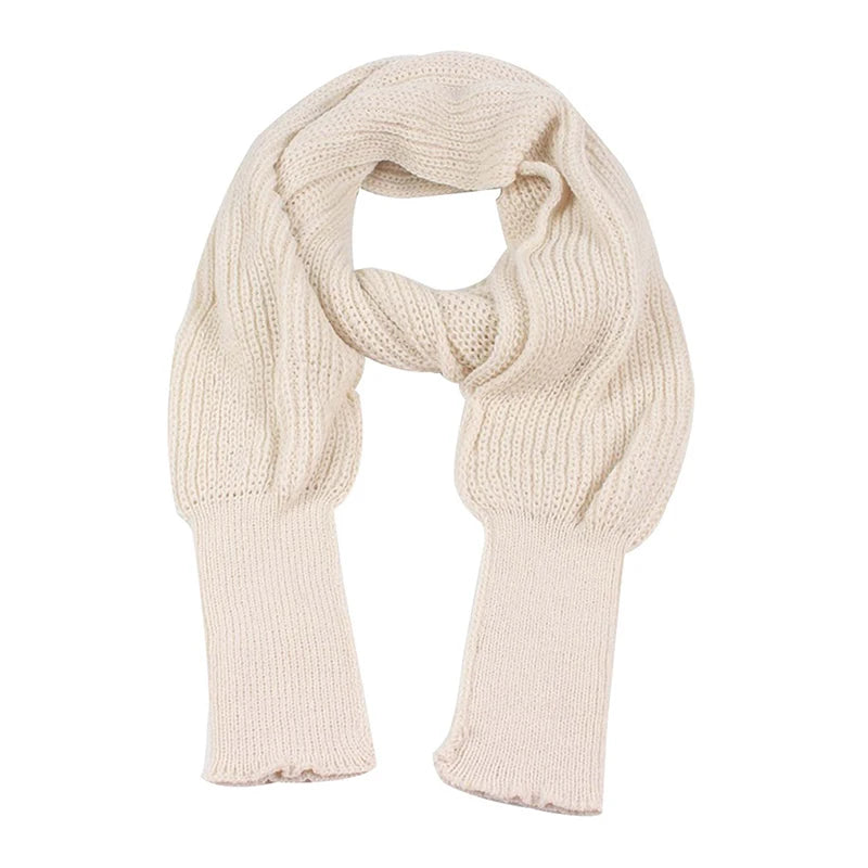Solid Color Knit Shawl with Long Sleeves - Elegant Soft Warm Top, Elastic Wrap Scarf for Autumn and Winter