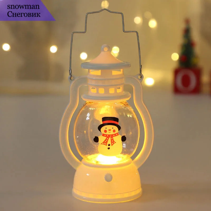 Portable LED Christmas Lanterns – Santa Claus & Snowman Indoor Decor, Battery-Powered for Home Xmas & New Year
