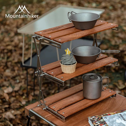 MOUNTAINHIKER Portable Camping Rack – 3-Tier Foldable Outdoor Table for Picnic & BBQ, Easy to Carry