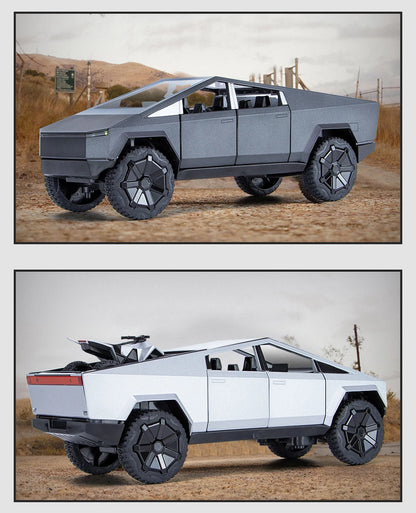1:24 Cybertruck Model Silver Diecast Pickup Toy Car with Sound & Light for Kids 3+