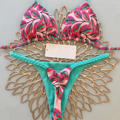 Women’s Bikini Split Print Swimwear – Sexy G-String Beach Set for Summer Holiday & Vacation Wear