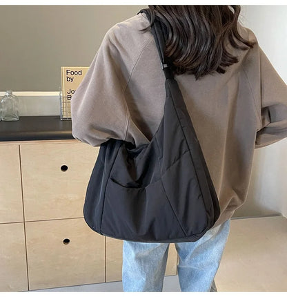 2025 Trendy Women's Soft Cloth Shoulder Bag – Solid Color, Y2K Casual Style, Crossbody Handbag for Students