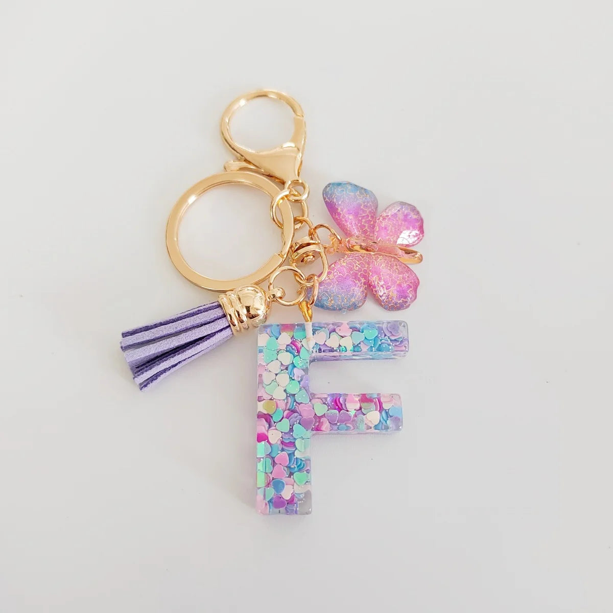 Butterfly Fringe Initial Keychain - Sequin A-Z Letter Bag Charm for Women, Students & Gifts