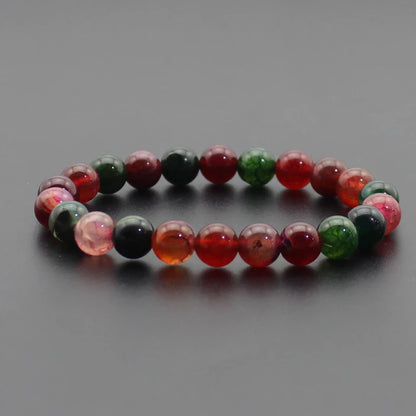 8mm Natural Stone Beaded Bracelet - Black Onyx Lava Tiger Eye Agate Quartz Chakra Yoga Energy Jewelry for Men & Women