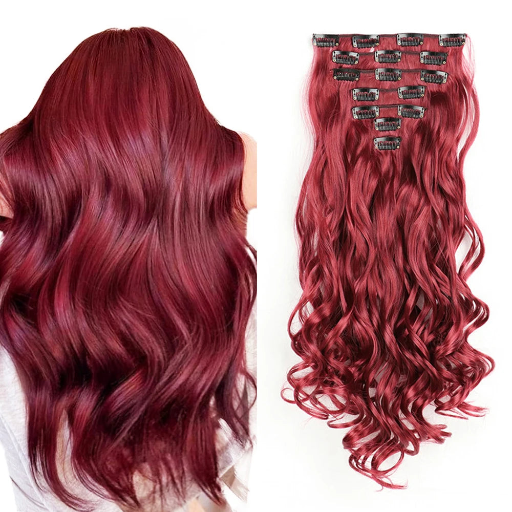 Clip-In Hair Extensions, 7-Piece Full Head 22-Inch Long Curly Wavy Synthetic Hair Extensions for Women and Girls