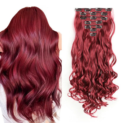 Clip-In Hair Extensions, 7-Piece Full Head 22-Inch Long Curly Wavy Synthetic Hair Extensions for Women and Girls