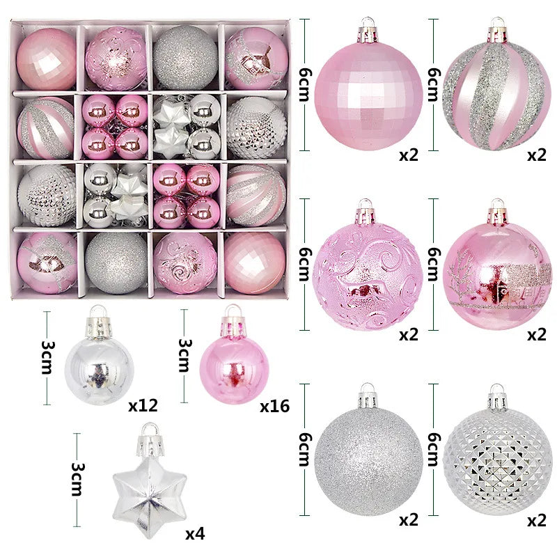 44PCS Christmas Ball Ornaments – 3/6CM Decorative Pendant Balls for Christmas Tree, Home Decor, New Year & Holiday Accessories