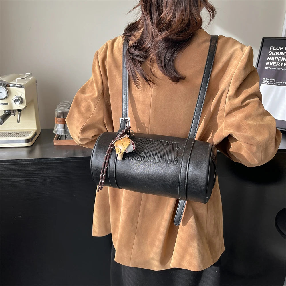 2024 Multifunctional Cylinder Shoulder Bag for Women – Luxury Crossbody Handbag with Pendant