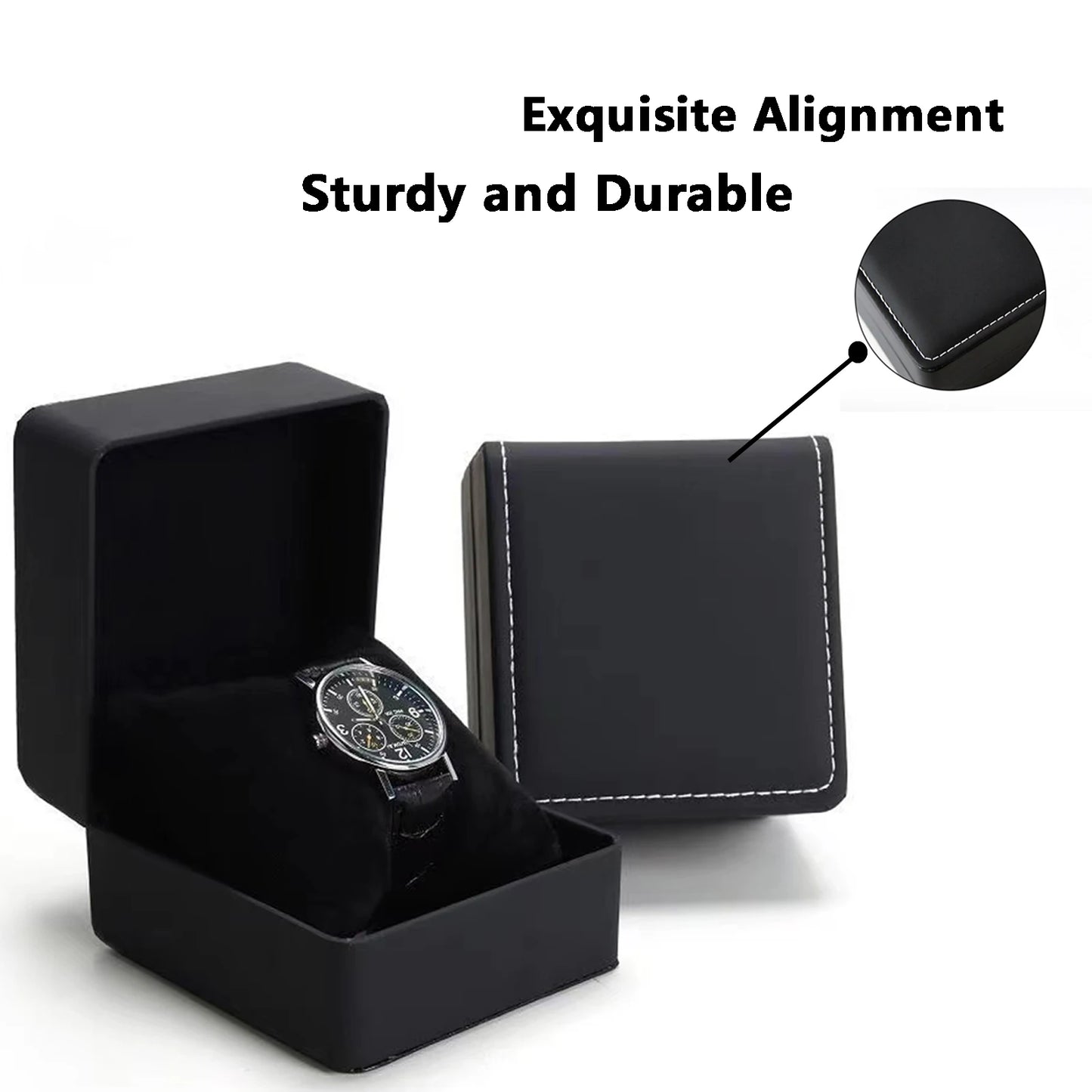 Lnofxas Black Single Watch Gift Box — PU Leather Wristwatch Display Case with Pillow, Organizer for Men