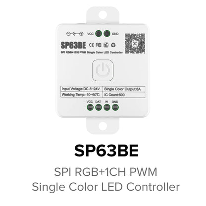 SP630E All-in-One LED Controller 5CH PWM SPI, RGB/RGBW/CCT Music Sync Bluetooth, Compatible with WS2812B WS2811 SK6812 FCOB 5050 5V–24V LED Strip