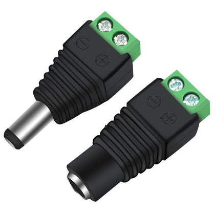 12V DC Power Jack Connectors - 2.1×5.5mm Male and Female Adapter Plugs for CCTV Cameras and LED Strip Lights, 10 Pairs
