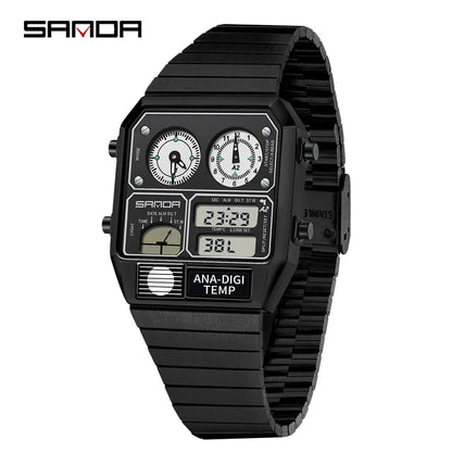 SANDA 3192 LED Electronic Men's Watch – Square Casual Multi-Function Thermometer Stopwatch Chronograph