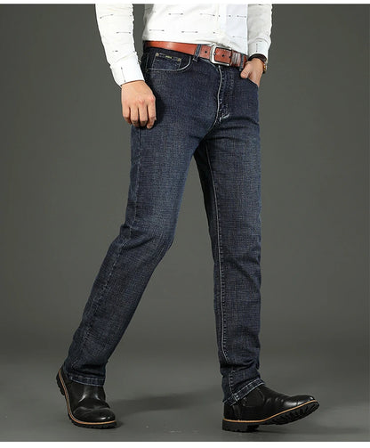 Men’s All-Match Brand Trousers – High-Quality Business Casual High Waist Denim Jeans for All Seasons