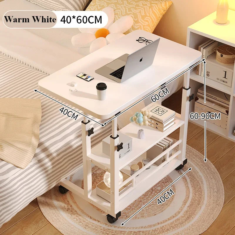 Adjustable Height Portable Study Desk with Storage Shelf – Mobile Bedside Table for Work & Dining, Includes USB Fan & Light