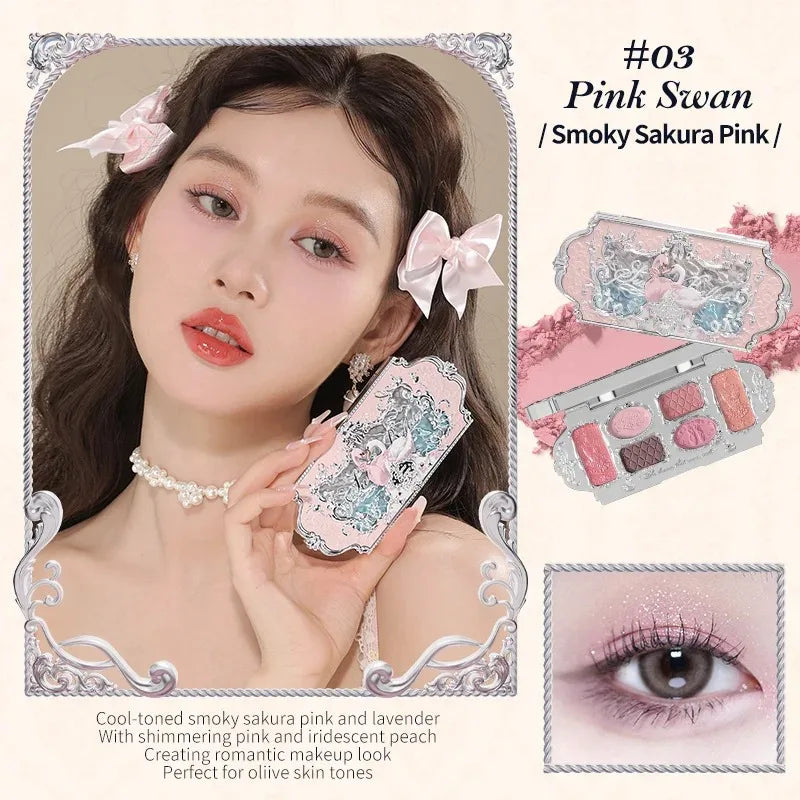 Flower Knows Moonlight Mermaid Eyeshadow Palette – 5-Color Matte, Shimmer & Glitter Waterproof Eye Shadow