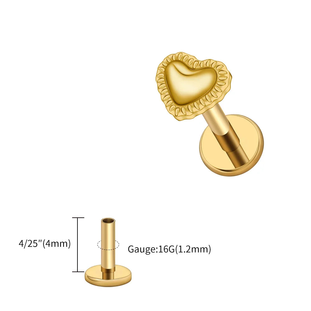 Right Grand ASTM F136 Titanium 16G Heart Labret Stud Earring – Lip, Monroe, Helix, Tragus & Conch Cartilage Piercing Body Jewelry