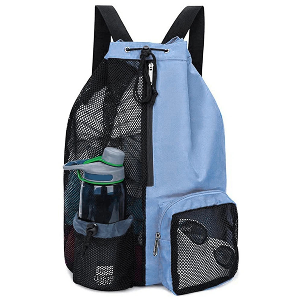 Swim Bag Mesh Drawstring Backpack - Multipurpose Lightweight Beach Bag with Wet Pocket for Swimming, Gym, and Workout Gear