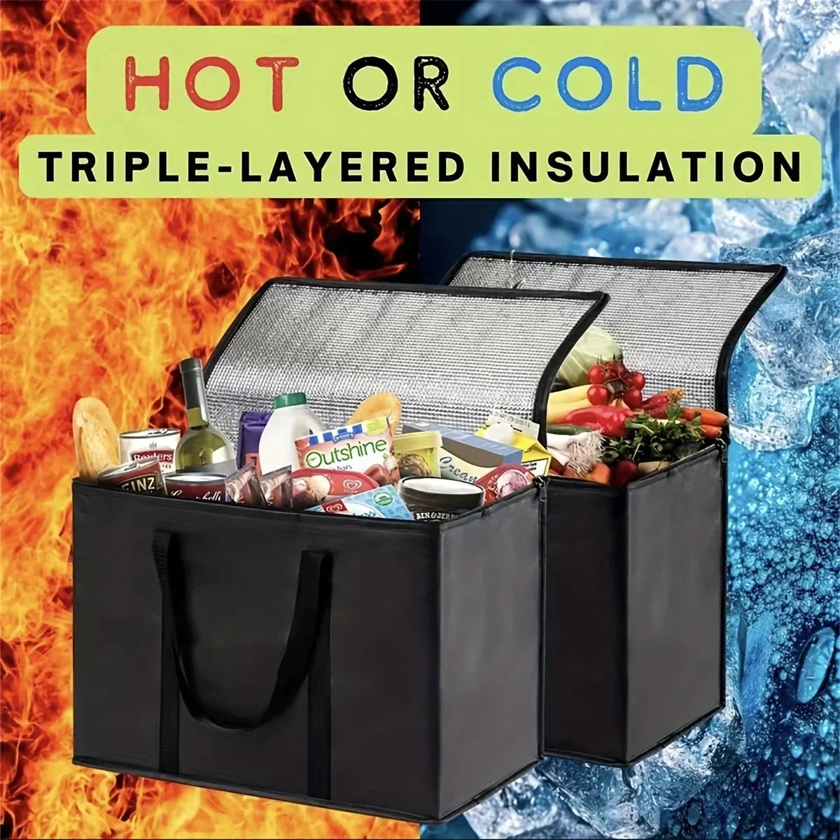 XL/Large Insulated Cooler Bag — Keep Food Hot & Cold for Hours, Grocery Tote, Pizza Warmer, Lightweight & Durable with Zipper