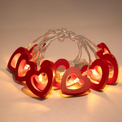 Romantic 10-Piece Valentine's Day Wooden Heart String Lights - LED Fairy Lights for Charming Love Lamp Garland, Perfect for Valentine's Day and Wedding Decor