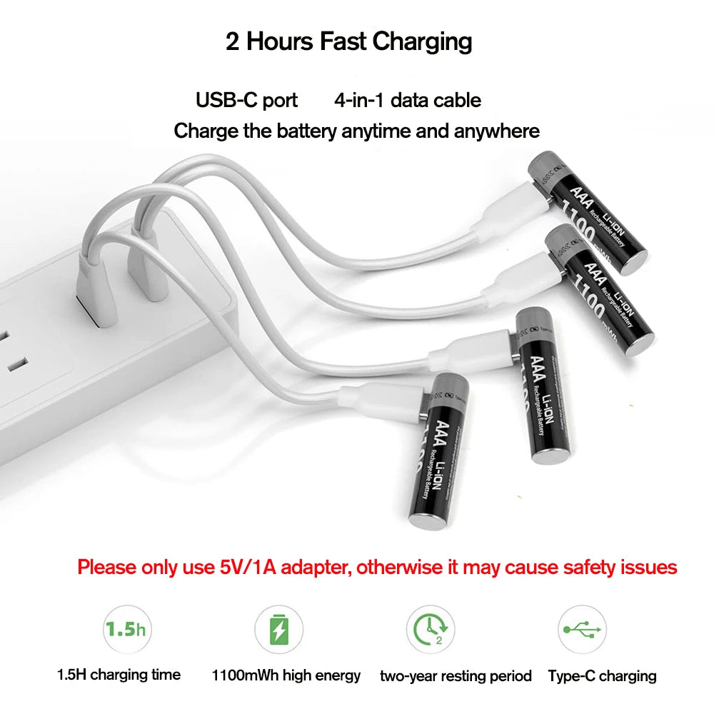 MATOV USB Rechargeable Li-ion AA 3400mWh & AAA 1100mWh 1.5V Batteries Pack