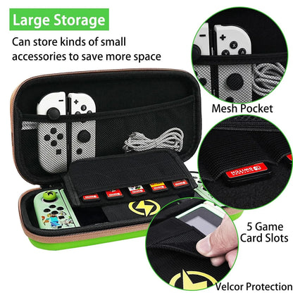 Green Travel Case for Switch 2 — Waterproof EVA Hard Shell Protective Carrying Bag for NS2 Accessories